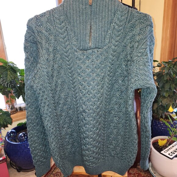 Men's  IRELAND'S EYE 1/4 Zip Cable Knit Merino Wool Aran Island Sweater - Picture 10 of 14